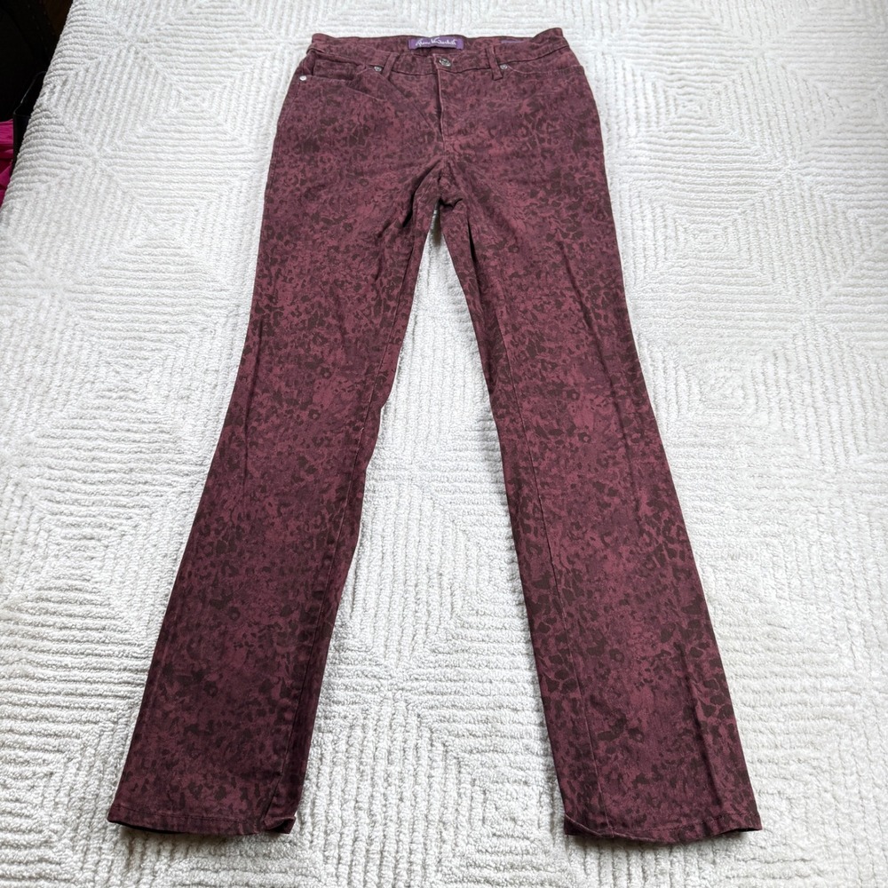 Gloria Vanderbilt Rail Straight Pants Womens 2 Burgundy Leopard Print Casual